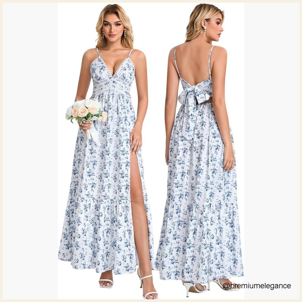 Floral Maxi Sundress Lace V Neck Long Flowy Boho Beach Maternity Dress